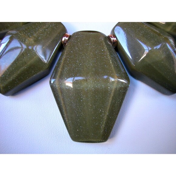 Chunky Green Acrylic Statement Necklace With Gold-Tone Beads & Adjustable Black - Picture 3 of 5